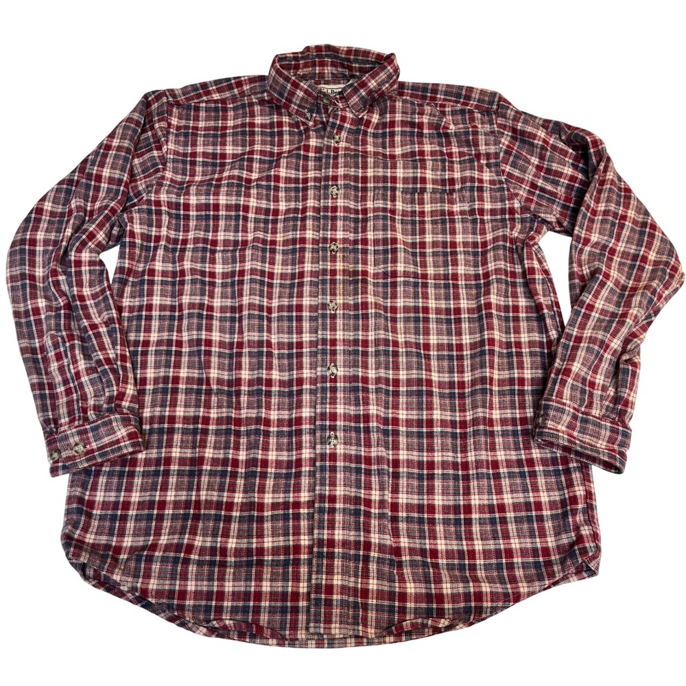 VTG LL Bean Mens Red Blue Plaid Flannel Button Down Shirt Size M Regular OMT30